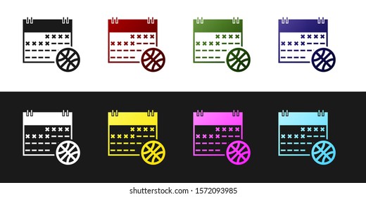 Set Basketball on sport calendar icon isolated on black and white background.  Vector Illustration