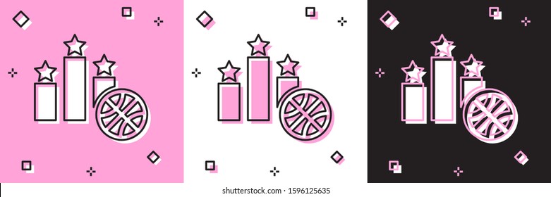 Set Basketball over sports winner podium icon isolated on pink and white, black background.  Vector Illustration