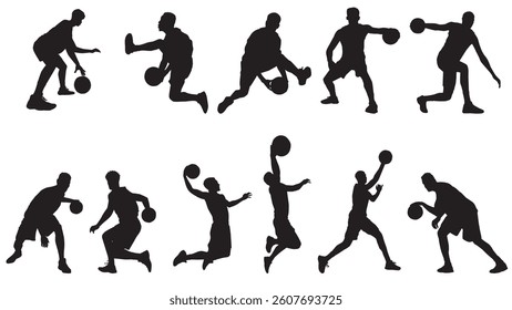 set basketball player in action with ball
