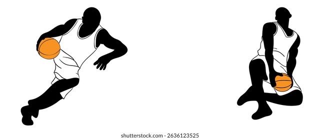 set basketball player in action with ball