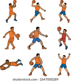 Set of basketball player attempting