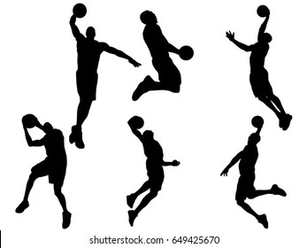 Set of basketball player dunking silhouette