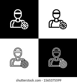 Set Basketball player icon isolated on black and white background.  Vector Illustration
