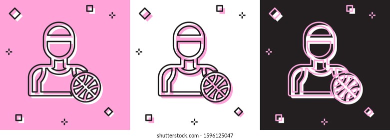 Set Basketball player icon isolated on pink and white, black background.  Vector Illustration
