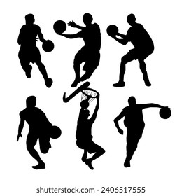 Set of basketball player silhouette vector sport design template