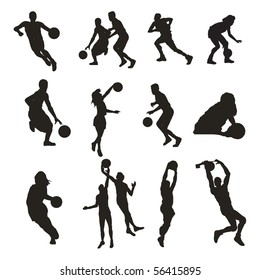 set of basketball player silhouettes