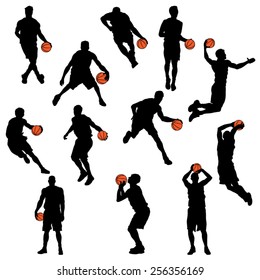 Set of Basketball Player Silhouettes. Vector Image