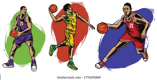 Set of basketball player vector illustration