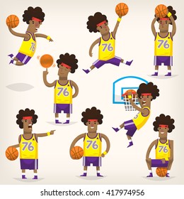 Set of basketball players on different positions.