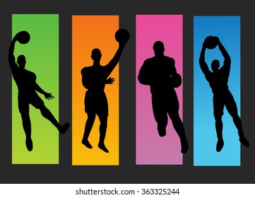 Set of basketball players silhouette