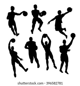 Set of basketball players silhouette