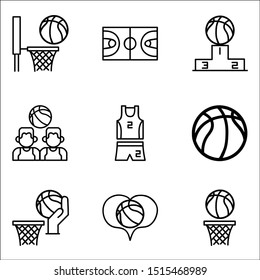 Set of basketball Related Vector Line Icons. 