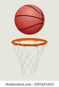 Basketball, Ring, Hoop, Netz mit Kugelgrafik, Vektordesign