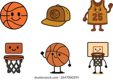 Set of basketball with a smiley face