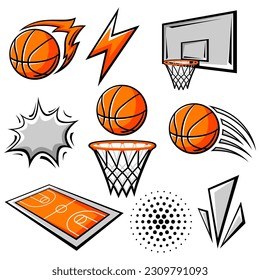 Set of basketball symbols. Sport club illustration.