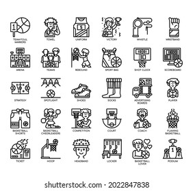 Set of Basketball thin line and pixel perfect icons for any web and app project. 