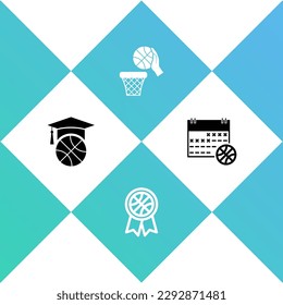 Set Basketball training, award, and basket and on sport calendar icon. Vector