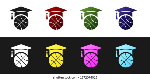 Set Basketball training icon isolated on black and white background.  Vector Illustration