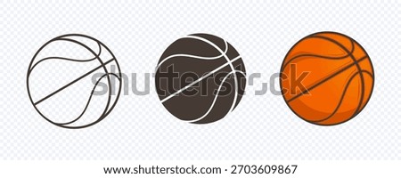 Set of basketball vector. Basketball logo vector. Outline, silhouette and flat vector ball