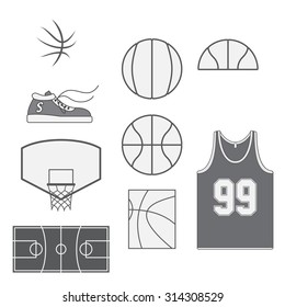 Set of Basketball vintage Design Elements like a Ball, Court, Basket and T-shirt