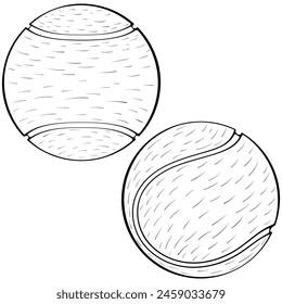 Set of basketballs balls from different sides. Vector illustration in hand drawn sketch doodle style. Line art graphic sports equipment isolated on white. Design for coloring book, print
