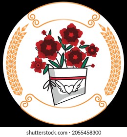 Set of baskets of flowers isolated over white logo vector. Easter Bunny.Can be used for or babies t-shirt design.Fashion print graphic.Cartoon animal illustration