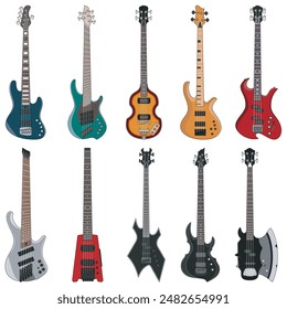 set of bass guitars vector illustration isolated on white background 2