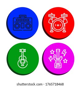 Set of bass icons. Such as Boombox, Drum set, Acoustic guitar, Bass guitar , bass icons