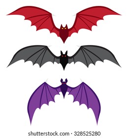 Set of bat with big wings in color in flat style