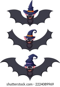 Set of bat cartoon flying illustration