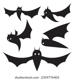 set of bat cartoon silhouette illustrations. vector design