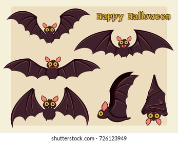 Set of Bat cartoon vector halloween on background.Vector illustration.