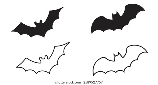 set of bat icon silhouette vector art.