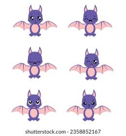  Set of bat in kawaii style.