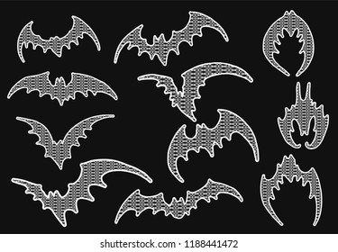 Set of bat lace vector on black background.Batsilhouette by hand drawing.