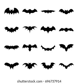 Set of bat silhouette flat icon on white background, halloween symbol for web. vector illustration