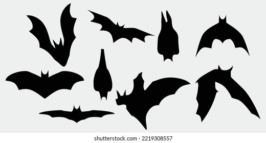 set bat silhouette vector in black and white EPS10