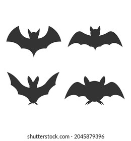 Set of bat silhouettes. four kinds of bat silhouette shapes. flat design vector illustration isolated on white background.