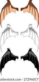 Set of bat wing pairs isolated on white background.