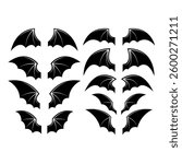 Set of bat wings. Dragon wings. Design element for emblem, sign, poster, card. Vector illustration