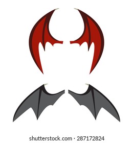 Set of bat wings or vampire, imp, devil,demon,gargoyle  wings in red and black color.