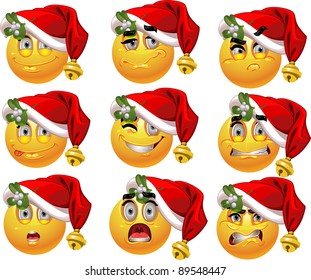 Set of batch from 9 emotion New Year smiles