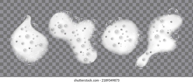 Set of bath foam isolated on transparent background. Shampoo bubbles texture.Sparkling shampoo and bath lather ,vector illustration.