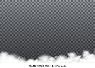 Set of bath foam with shampoo bubbles and soap, gel or shampoo bubbles overlay suds texture, soap foam isolated on transparent background, vector illustration, eps 10.