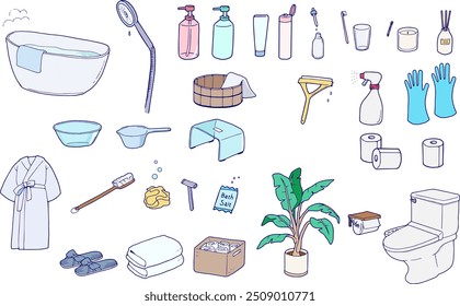 Set of bath item icon illustrations
