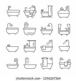 Set of bath Related Vector Line Icons. Contains such Icons as bathroom, toilet, hygiene, shower and etc. - Vector 