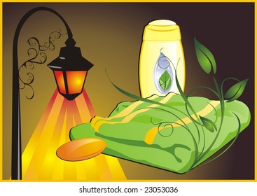 Set for bathing. Composition for card. Vector