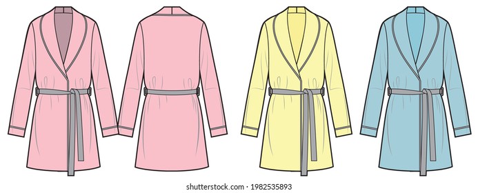 Set von Bathrobe Dressing verschiedenen Farben, Mini-Länge, lange Ärmel.