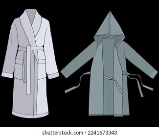 Set of bathrobe vector. Coloring vector bathrobe isolated on black  background for coloring book.

