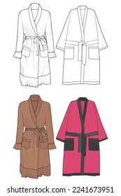 Set of bathrobe vector. Coloring and line art vector bathrobe isolated on white background for coloring book.
